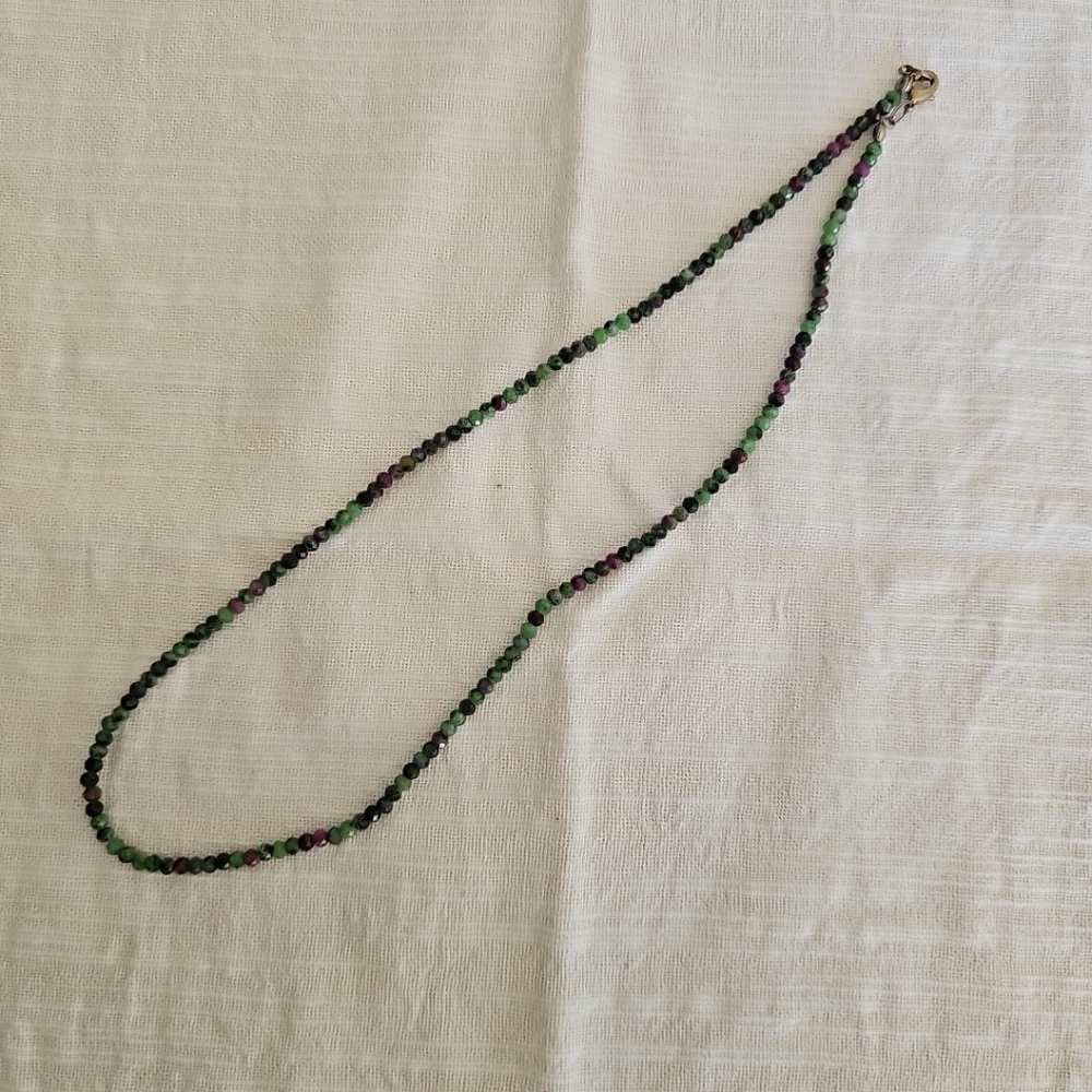 Ruby Zoisite Bead Necklace, 17 Inches, Sterling S… - image 2